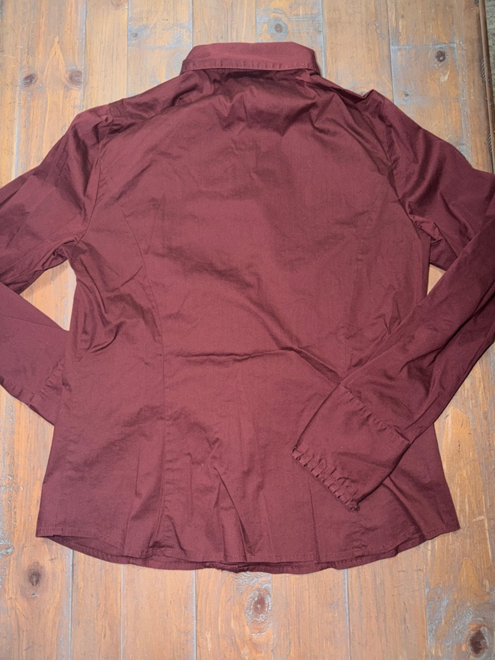 LOFT Burgundy Ruffle-Trim Button Shirt - Picture 3 of 3